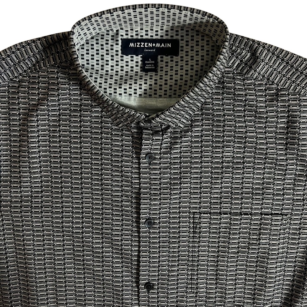 Mizzen+Main Leeward Shirt Mens Large Classic Fit Short Sleeve Bus Print Black